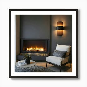 Modern Living Room With Fireplace 12 Art Print