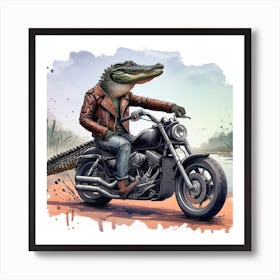 Alligator On A Motorcycle Art Print