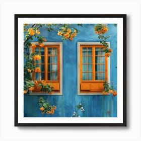 Two Windows With Orange Flowers Art Print