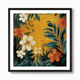 Tropical Birds And Flowers Art Art Print