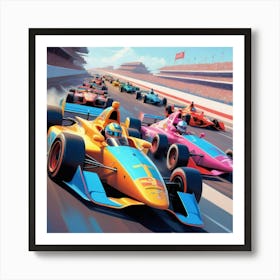 Racing Cars On A Track 2 Art Print