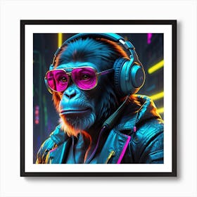 Chimpanzee With Headphones Art Print