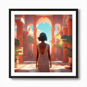 Woman Walking Through An Archway Art Print