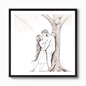 Couple Hugging Under A Tree 4 Art Print