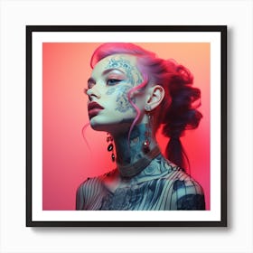 Portrait Of A Tattooed Woman Art Print