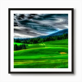 Green Field With Clouds Art Print