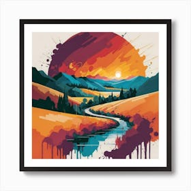 The wide, multi-colored array has circular shapes that create a picturesque landscape 8 Art Print