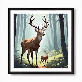 Deer In The Woods 16 Art Print