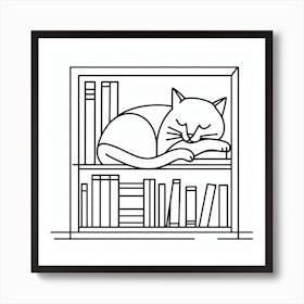 Matisse’s Cat: A Simple and Elegant Line Art of a Cat Sleeping on a Bookshelf Art Print