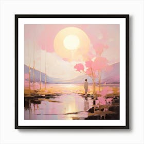 Abstract Painting Featusring Pastel Pink Simplicity Complemented By A Singular Gold Foil Stroke Art Print