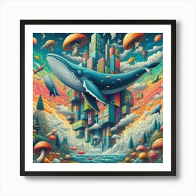 Whales And Mushrooms Art Print