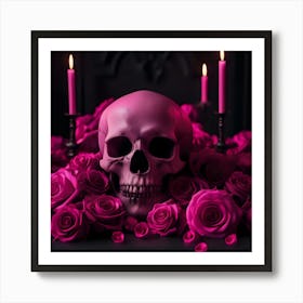 Pink Roses And Skull Art Print