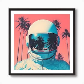 Risograph Style Surreal Astronaut, Palm Tree Print 2 Art Print