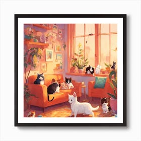 Cats In The Living Room Art Print
