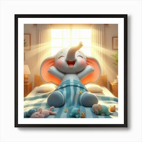 Cute Elephant In Bed Art Print