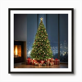 Christmas Tree Illuminated Season Home Background Holiday Merry Magic Fire Celebration Hou (24) Art Print