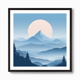 Misty mountains background in blue tone 98 Art Print