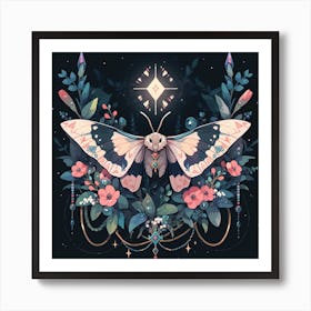 Moth flowers Art Print