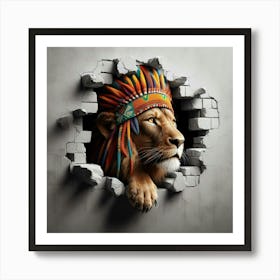 Wall Breakthrough Indian Lion Art Print