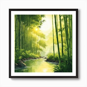 A Stream In A Bamboo Forest At Sun Rise Square Composition 210 Art Print