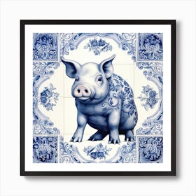 Lucky Pig Delft Tile Illustration 6 Art Print