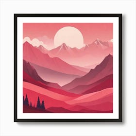 Misty mountains background in red tone 28 Art Print