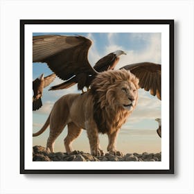 Majestic Lion with Eagle’s Wings: A Fusion of Sky and Savanna Art Print