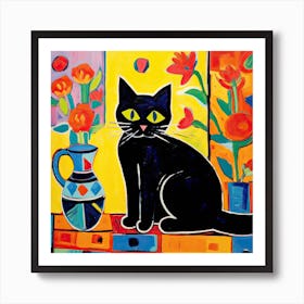 Black Cat Striking Colours Art Print