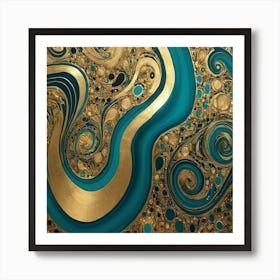 Gold And Turquoise Swirl Painting Art Print