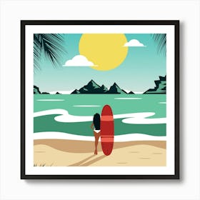 Surfer Girl On The Beach Art Print