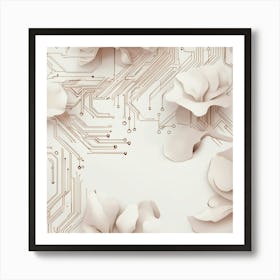 Nature Meets Technology A Tech Inspired Design Where Circuitry Patterns Are Drawn With Soft Nude Line art print1 Art Print