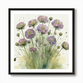 Purple Cosmos flower plants painting art print Art Print