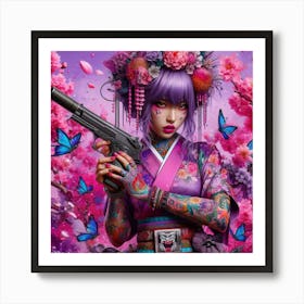 Asian Girl With Gun Art Print