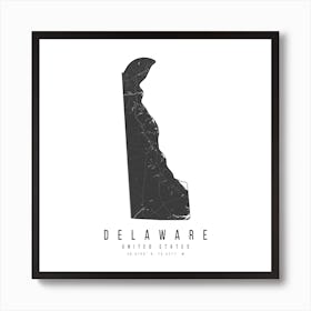 Delaware Mono Black And White Modern Minimal Street Map Square Art Print