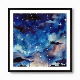 Watercolor Of Night Sky Watercolor Painting Art Print