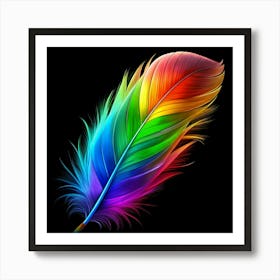 Colorful Rainbow Feather On Black Background Art Print