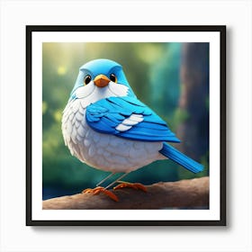 Cartoon 3d Bird Blue And White Art Print