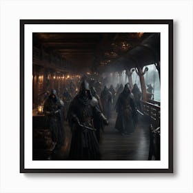 D&D fighting ghosts wraiths specters spirits on ship lower deck, dark fantasy, intricate, highly detailed, digital painting, artstation, concept art, smooth, sharp focus, digital illustration Art Print