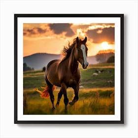 Grass Wild Horse Pasture Sun Romanian Horse Country Calf Rural Farm White Cloud Nature (1) Art Print