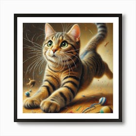 Cat Playing With Toys Art Print