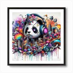 Panda Bear With Headphones 1 Art Print