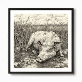 Pig In The Grass Art Print