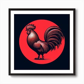 Rooster On Red Background Art Print