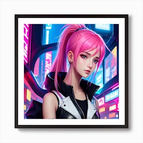 Anime Girl With Pink Hair Art Print