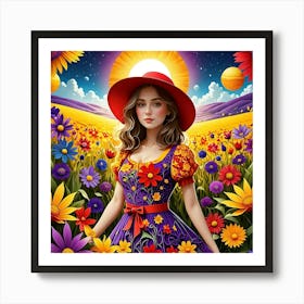 Girl In A Flower Field 1 Art Print