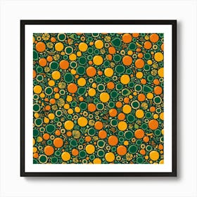 Orange pattern, A Pattern Featuring Abstract Shapes And Mustard Rustic Green And Orange Colors, Flat Art, 129 Art Print