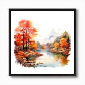 Autumn Landscape Watercolor Painting 5 Art Print