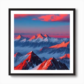 mountain in the north for salon blue and red Art Print