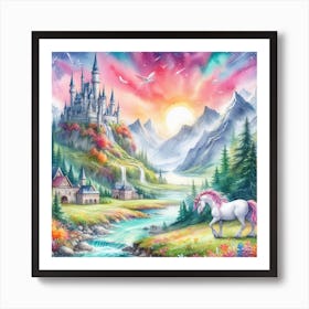 Unicorn In A Castle Art Print