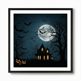 Flat Design Halloween Background With Bats Art Print